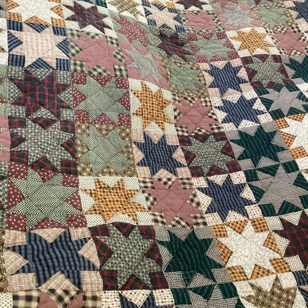 Handmade Patchwork Star Quilt Full Queen 86x96 Rustic Plaid Multi Color Vintage